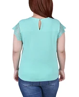 Ny Collection Plus Short Sleeve Lace and Crepe Top