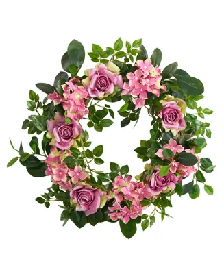 Hydrangea and Rose Artificial Wreath, 22"