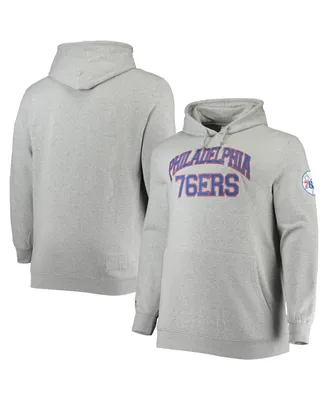 Men's Mitchell & Ness Heather Gray Philadelphia 76Ers Hardwood Classics Big and Tall Throwback Pullover Hoodie