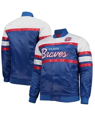 Men's Mitchell & Ness Navy, Red Atlanta Braves Big and Tall Coaches Satin Full-Snap Jacket