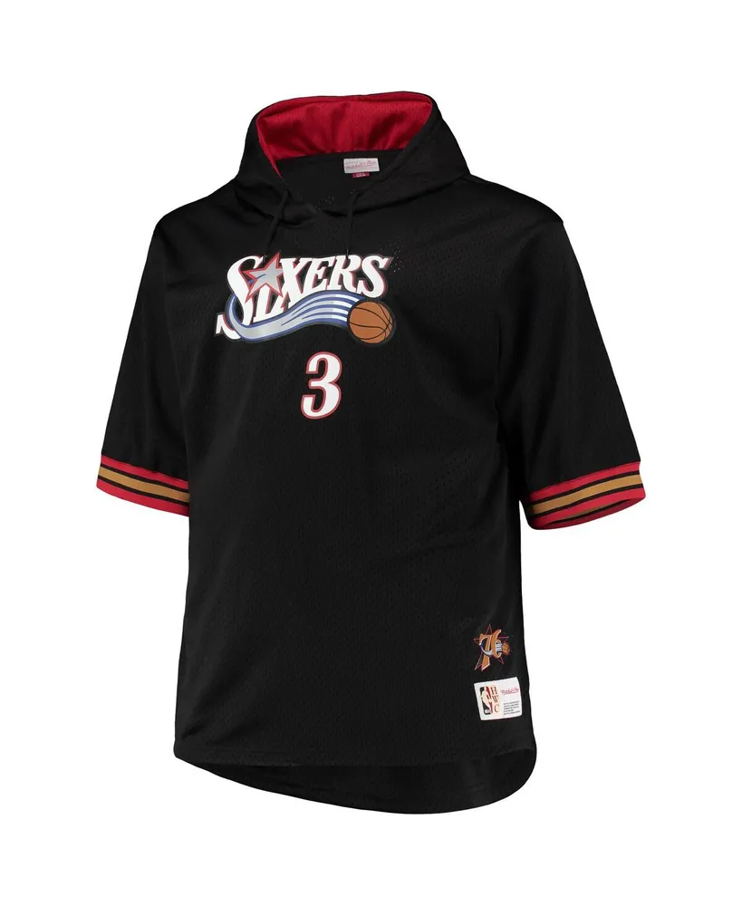 Men's Mitchell & Ness Allen Iverson Black and Red Philadelphia 76ers Big and Tall Name & Number Short Sleeve Hoodie