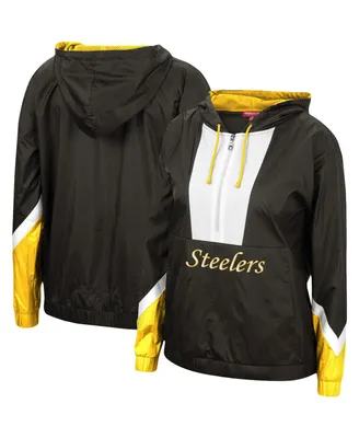 Women's Mitchell & Ness Black Pittsburgh Steelers Half-Zip Windbreaker Hoodie Jacket