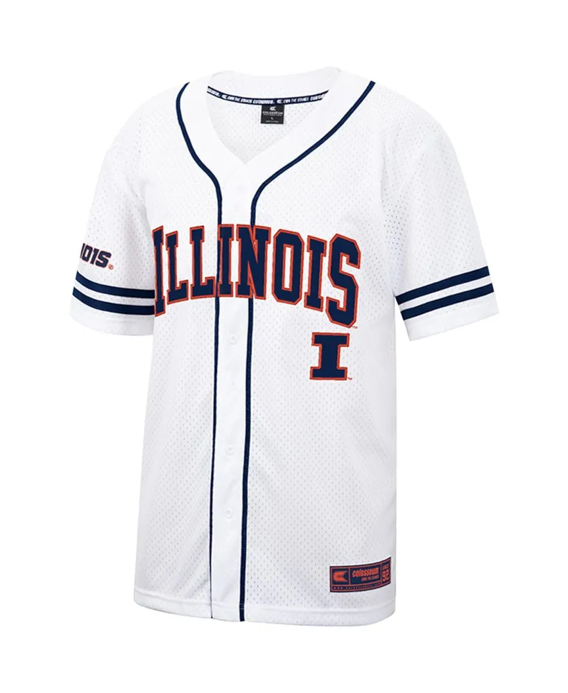 Men's Colosseum White and Navy Illinois Fighting Illini Free Spirited Baseball Jersey