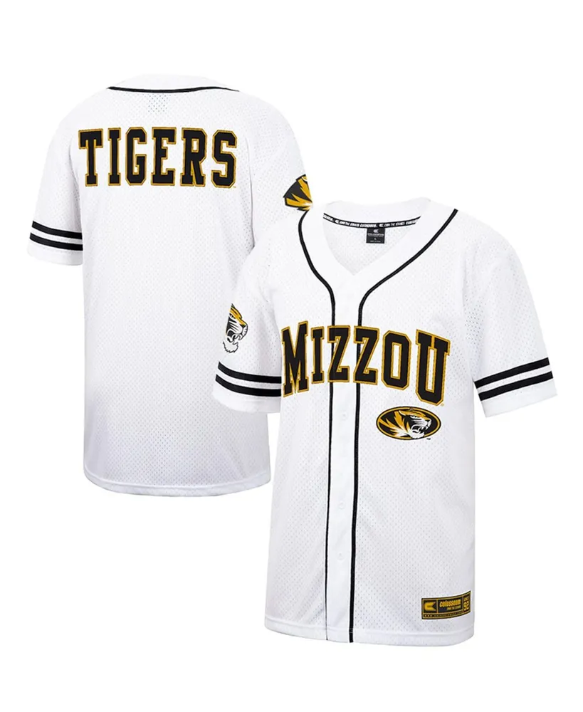 Men's Colosseum White and Black Missouri Tigers Free Spirited Baseball Jersey