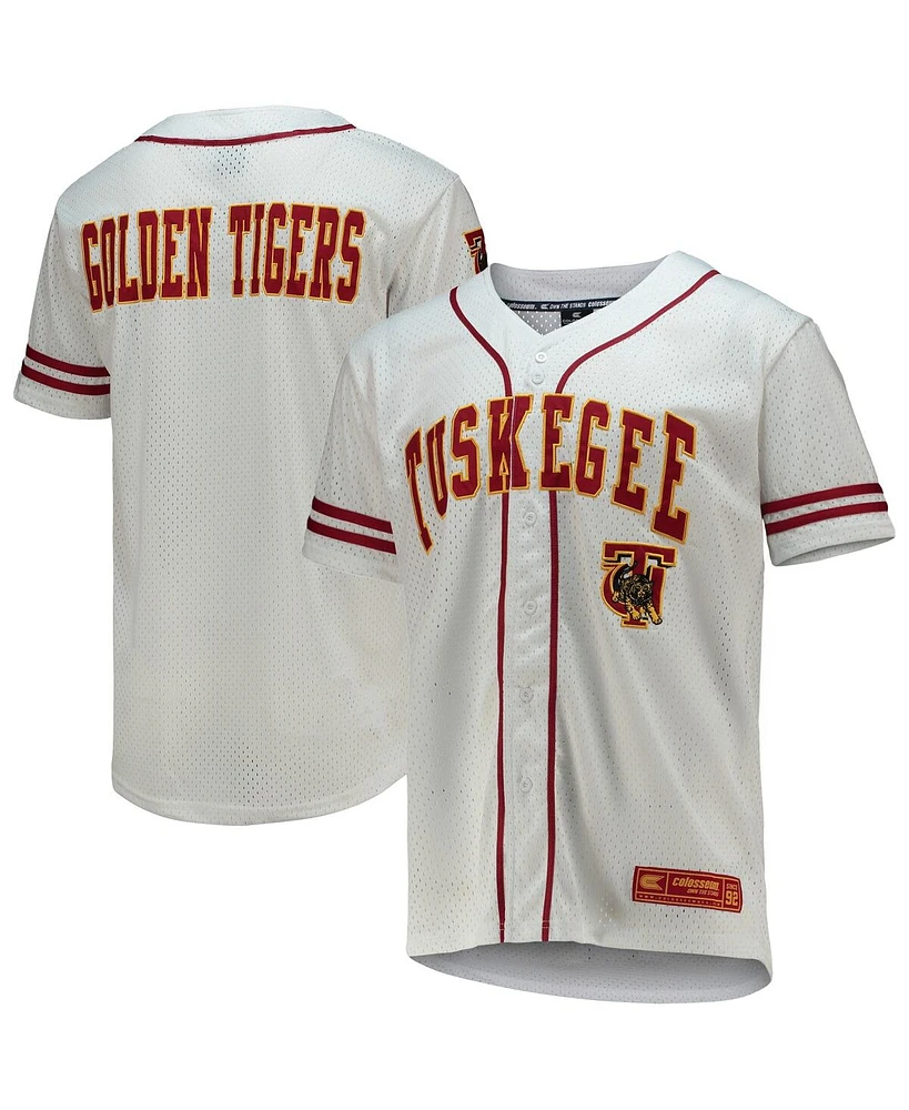 Men's Colosseum White and Crimson Tuskegee Golden Tigers Free Spirited Baseball Jersey