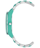 Anne Klein Women's Silver-Tone and Pastel Green Solar Ocean Work Plastic Bracelet Watch, 38.5mm - Two