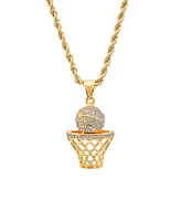 Steeltime Men's 18K Gold Plated stainless steel Basketball Hoop Simulated Diamond Pendant