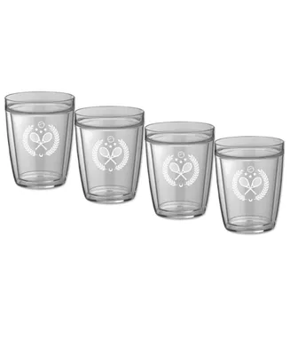 Pastimes 14 Oz Double Old Fashioned Short Drinking Tennis Glass, Set of 4