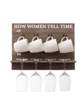 How Women Tell Time Wall Mounted Wine Rack with Wine Glasses and Coffee Mugs, Set of 9