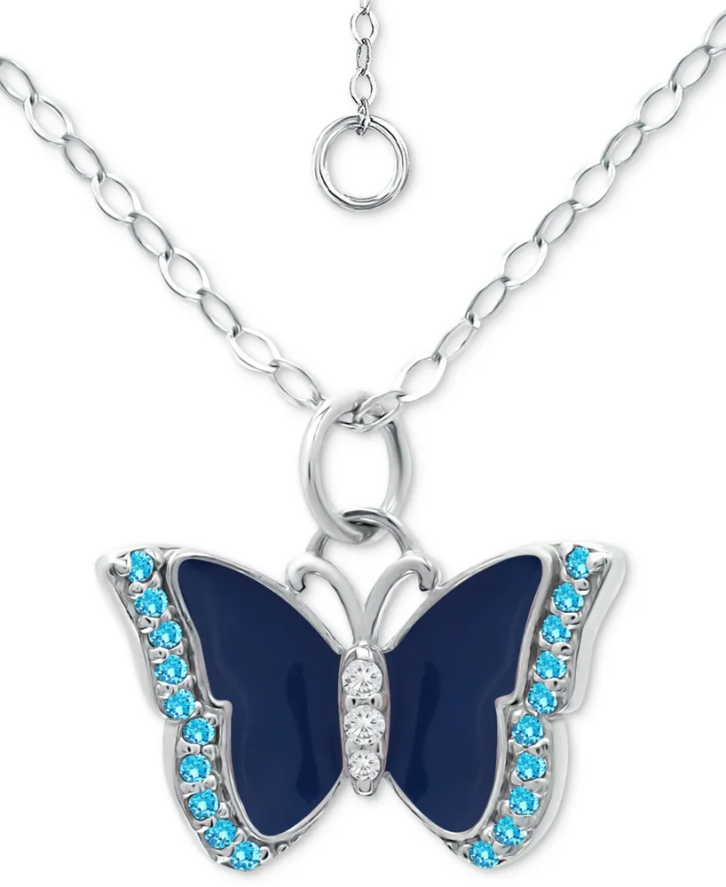 Giani Bernini Cubic Zirconia & Blue Enamel Butterfly Pendant Necklace in Sterling Silver, 16" + 2" extender, Created for Macy's