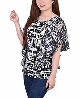 Women's Chiffon Sleeve Poncho Top with Studded Neckline