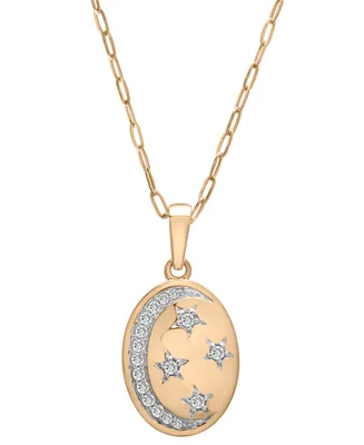 Wrapped Diamond Moon & Stars Oval 18" Pendant Necklace (1/6 ct. t.w.) in 14k Gold, Created for Macy's