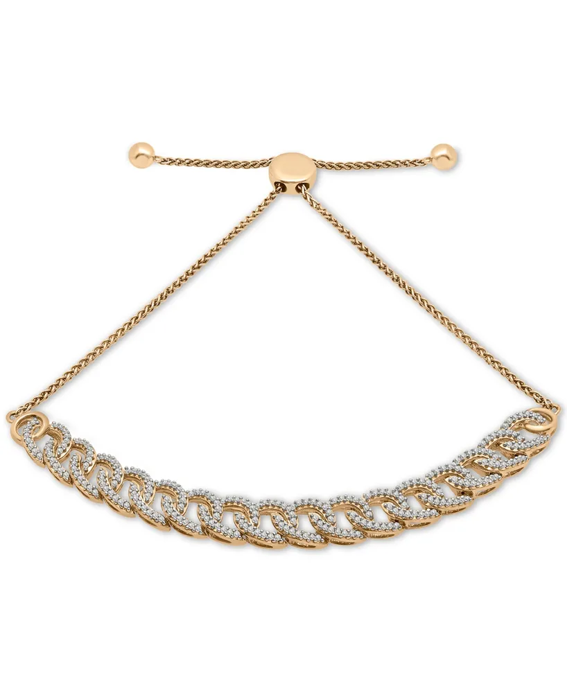 Wrapped Diamond Large Link Bolo Bracelet (1/2 ct. t.w.) Sterling Silver or 14k Gold-Plated Silver, Created for Macy's