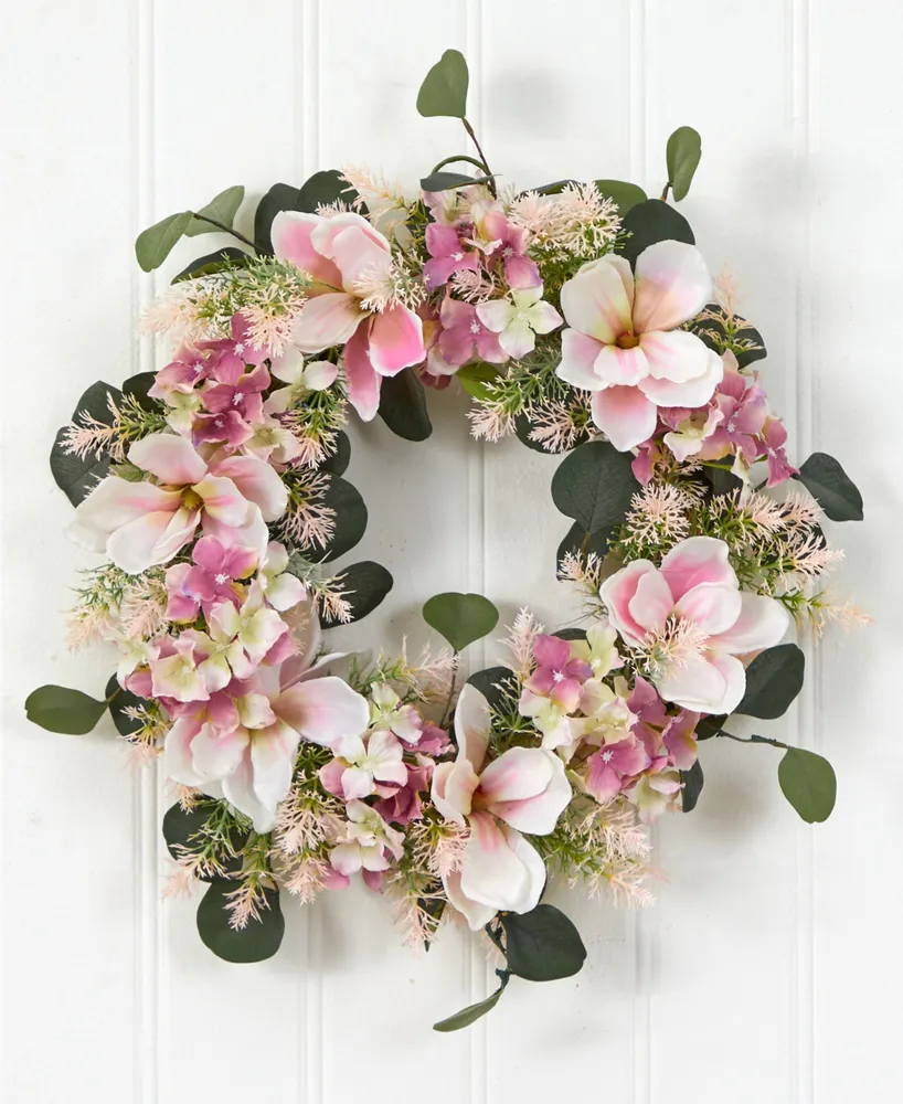 Hydrangea and Magnolia Artificial Wreath, 20"