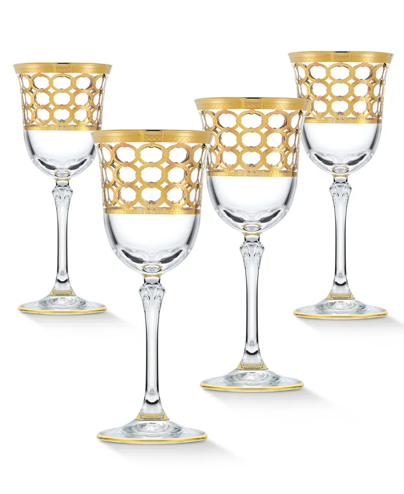 Lorren Home Trends Gold Embellished Champagne Flutes with Gold Rings, Set of 4