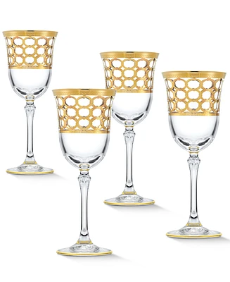 Lorren Home Trends 4 Piece Infinity Gold Ring White Wine Goblet Set