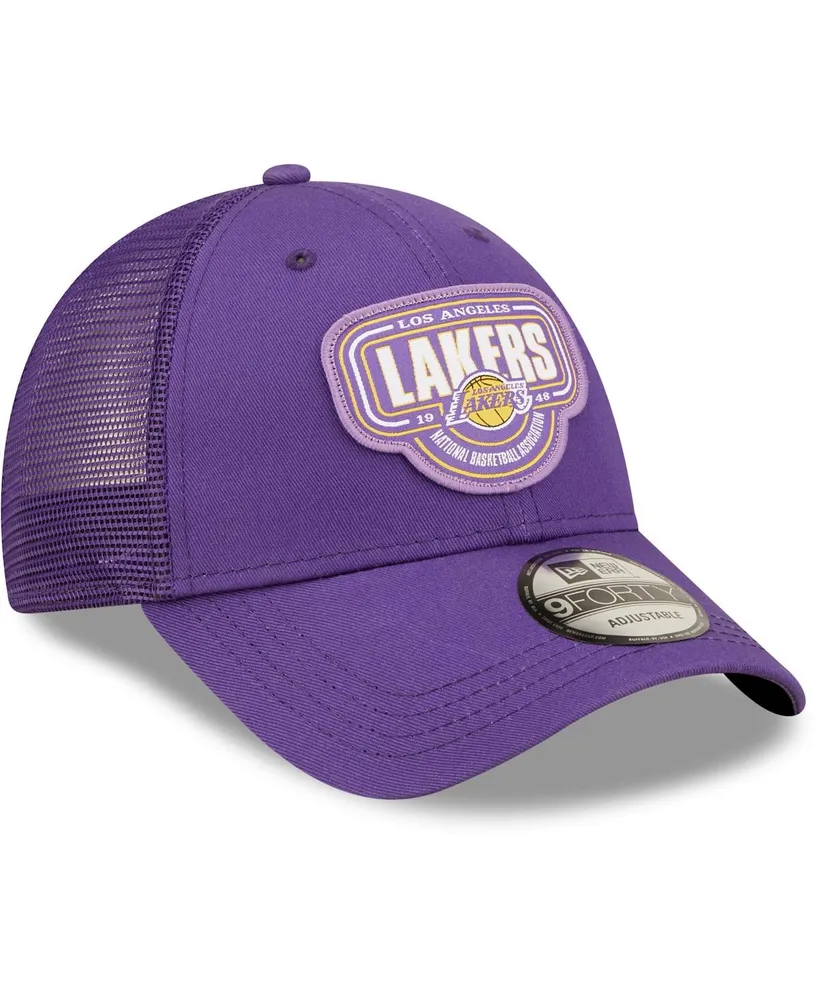 Men's New Era Purple Los Angeles Lakers Team Logo Patch 9FORTY Trucker Snapback Hat