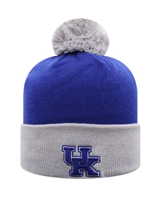 Men's Top of the World Royal and Gray Kentucky Wildcats Core 2-Tone Cuffed Knit Hat with Pom