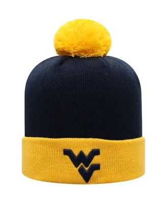 Men's Top of the World Navy and Gold West Virginia Mountaineers Core 2-Tone Cuffed Knit Hat with Pom