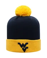 Men's Top of the World Navy and Gold West Virginia Mountaineers Core 2-Tone Cuffed Knit Hat with Pom