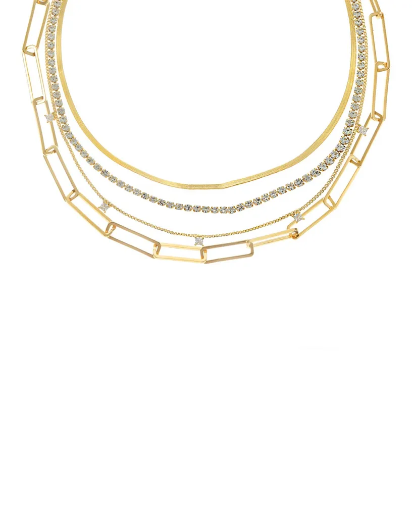 Ettika 18k Gold-Plated 3-Pc. Set Cubic Zirconia Mixed Link Necklaces