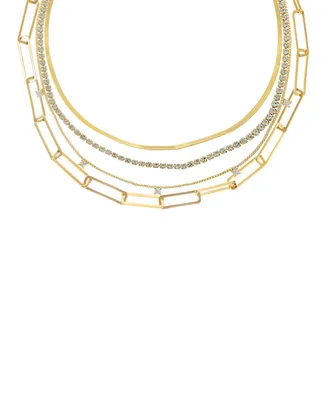 Ettika 18k Gold-Plated 3-Pc. Set Cubic Zirconia Mixed Link Necklaces