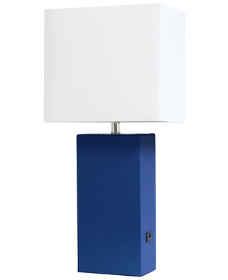 Elegant Designs Modern Leather Table Lamp with Usb
