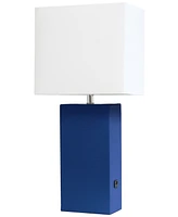 Elegant Designs Modern Leather Table Lamp with Usb