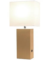 Elegant Designs Modern Leather Table Lamp with Usb