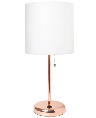 LimeLights Stick Lamp with Usb Charging Port - White Shade, Rose Gold