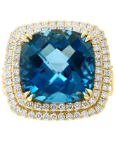 Effy London Blue Topaz (12-1/3 ct. t.w.) & Diamond (1-1/5 Halo Statement Ring 14k White Gold (Also available Gold)