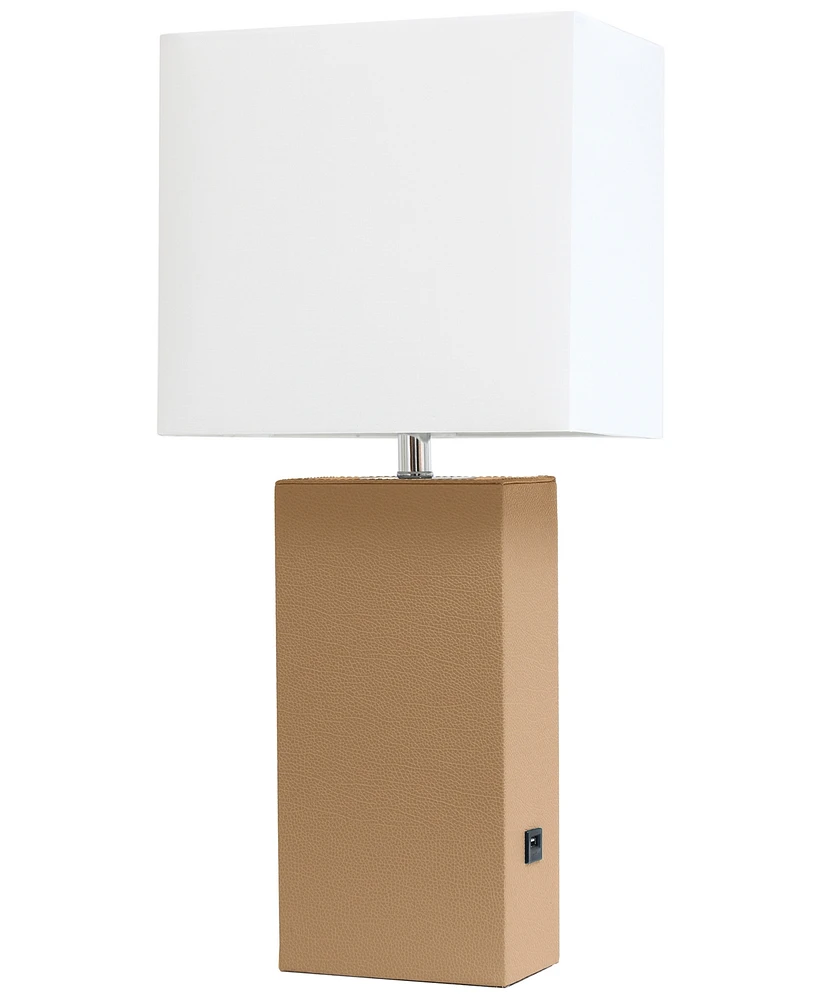 Elegant Designs Modern Leather Table Lamp with Usb