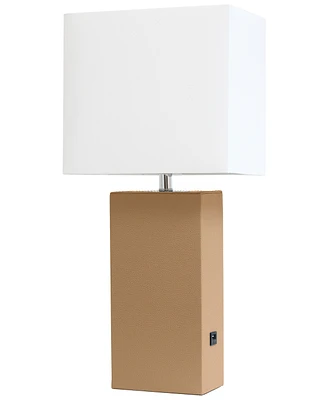 Elegant Designs Modern Leather Table Lamp with Usb