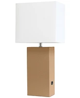 Elegant Designs Modern Leather Table Lamp with Usb