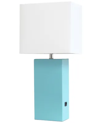 Elegant Designs Modern Leather Table Lamp with Usb