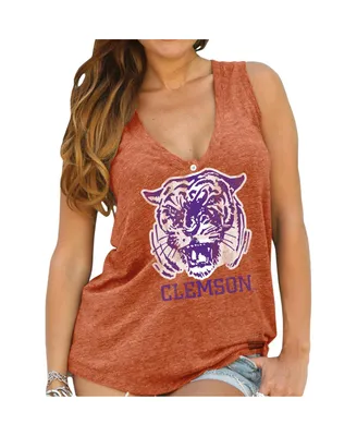 Women's Clemson Tigers Original Retro Brand Orange Relaxed Henley Tank Top