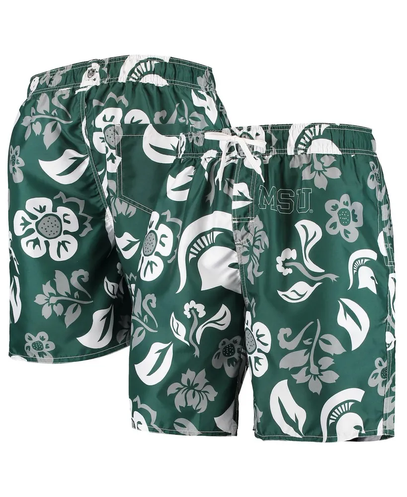 Men's Wes & Willy Green Michigan State Spartans Floral Volley Swim Trunks