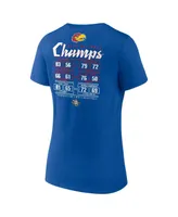 Women's Fanatics Royal Kansas Jayhawks 2022 Ncaa Men's Basketball National Champions Poster Schedule V-Neck T-shirt