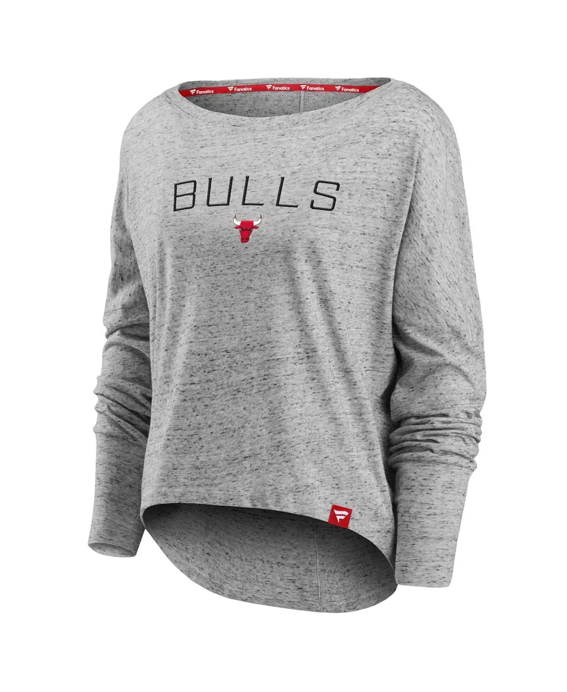 Women's Fanatics Heathered Gray Chicago Bulls Nostalgia Off-The-Shoulder Long Sleeve T-shirt