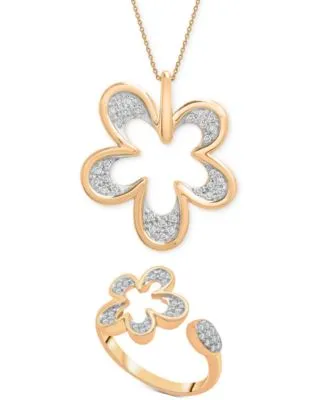 Wrapped Diamond Flower Pendant Necklace Cuff Ring Collection In 14k Gold Created For Macys