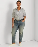 Lauren Ralph Plus Stripe Roll Tab Button-Down Shirt