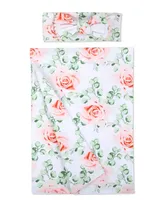 Baby Girls Soft Floral Swaddle Wrap Blanket with Matching Headband, 2 Piece Set