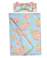 Baby Girls Soft Floral Swaddle Wrap Blanket with Matching Headband