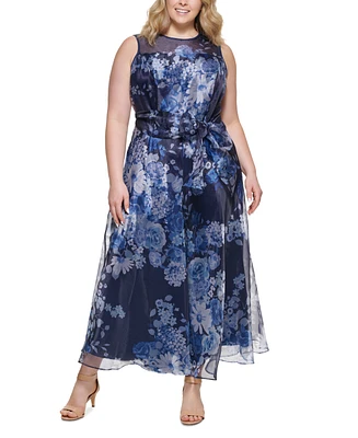 Eliza J Plus Printed Organza Wide-Leg Jumpsuit