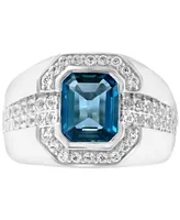 Effy Men's London Blue Topaz (4-3/8 ct. t.w.) & White Topaz (1/2 ct. t.w.) Ring in Sterling Silver