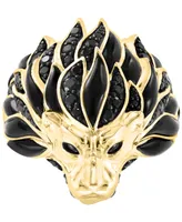 Effy Men's Black Spinel & Enamel Lion Ring in 14k Gold-Plated Sterling Silver