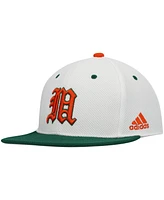 Men's adidas White and Miami Hurricanes On-Field Baseball Fitted Hat