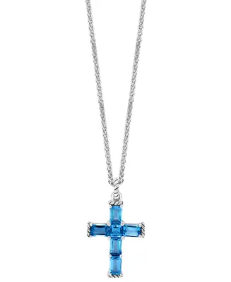 Effy Blue Topaz Cross 18" Pendant Necklace (5 ct. t.w.) in Sterling Silver