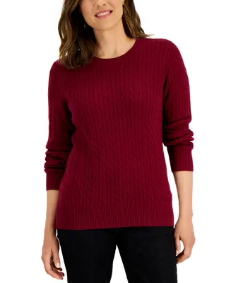 Karen Scott Women's Cotton Crewneck Cable Sweater, Created for Macy's