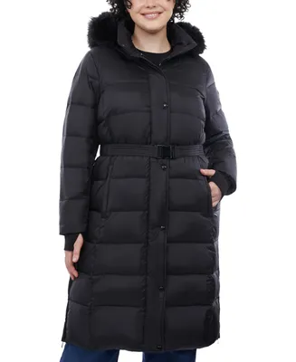 Michael Kors Women's Plus Shine Belted Faux-Fur-Trim Hooded Puffer Coat